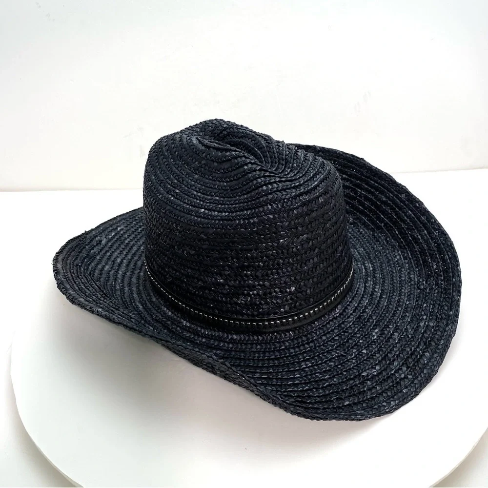 Free People Fame Straw Western Cowboy Hat In Black